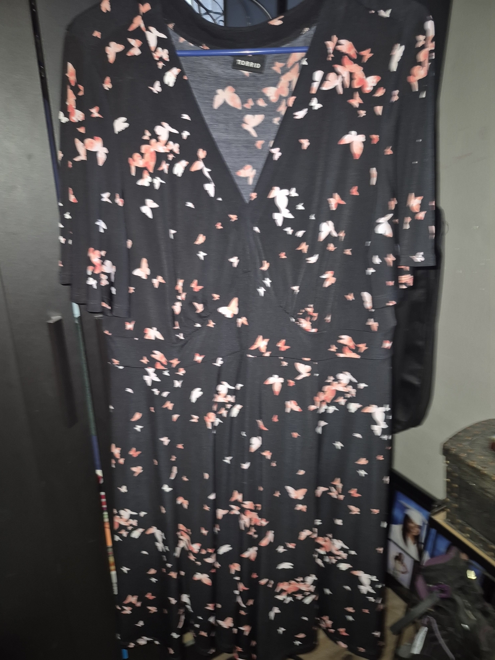 TORRID Black Floral Wrap-Style Dress with Pink & White Print